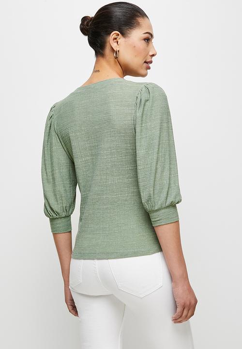 edit - Textured bellow sleeve tee - sage