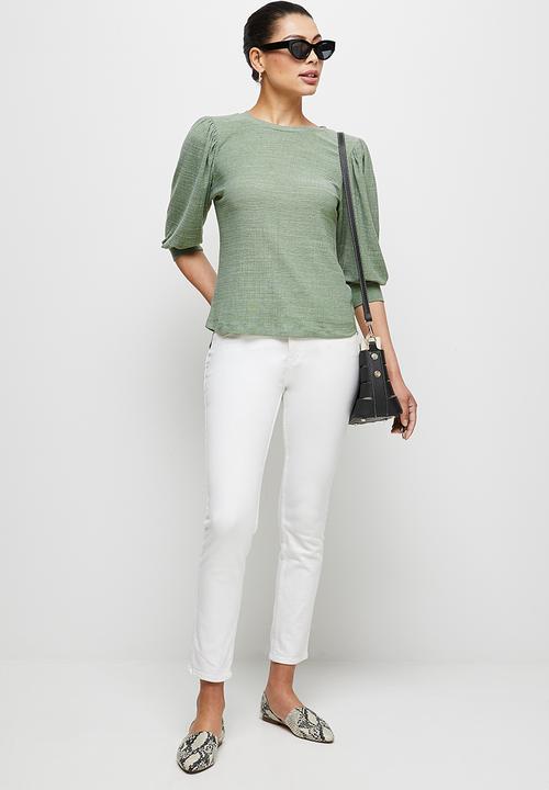 edit - Textured bellow sleeve tee - sage