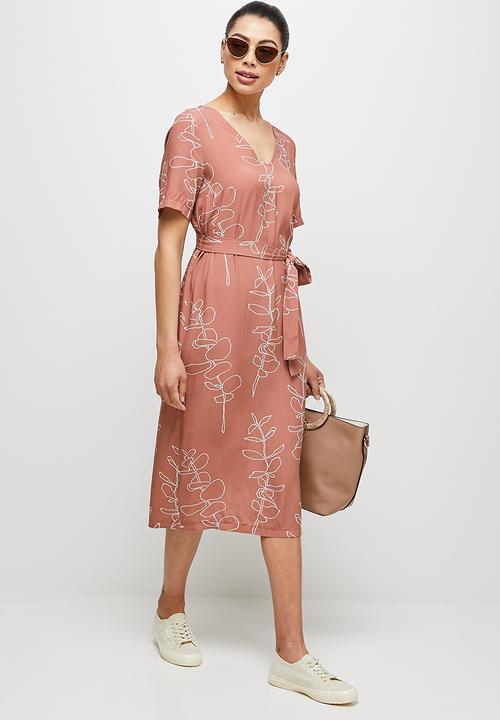 edit - Woven belted midi tunic - blush scribble