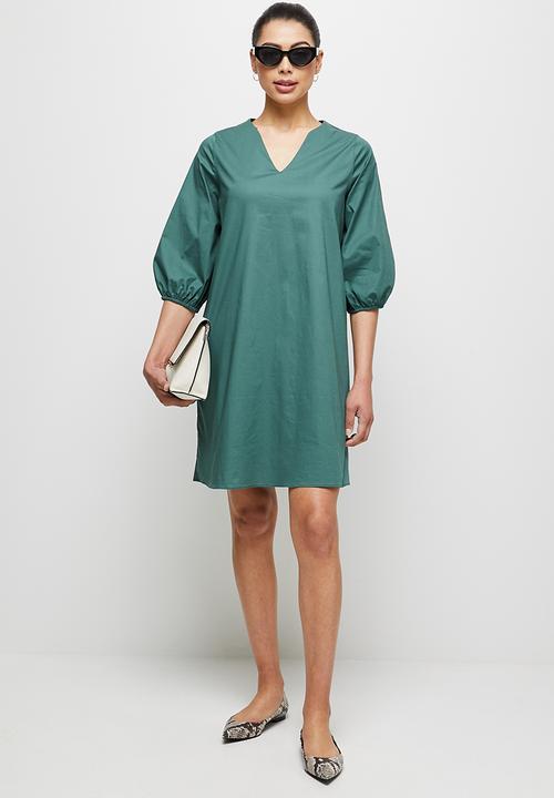 edit - Poplin notch neck tunic - sea pine