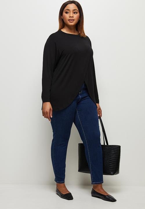 edit Plus - Mock wrap tee - black