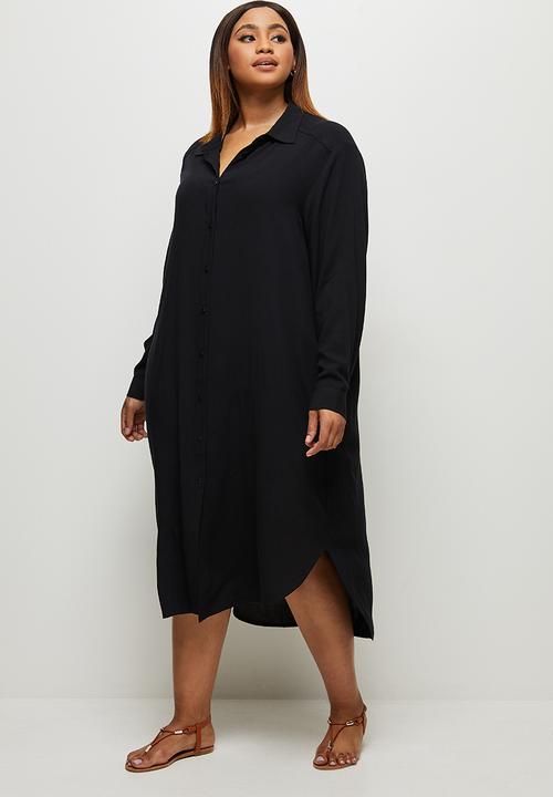 edit Plus - Basic midi shirt dress - black