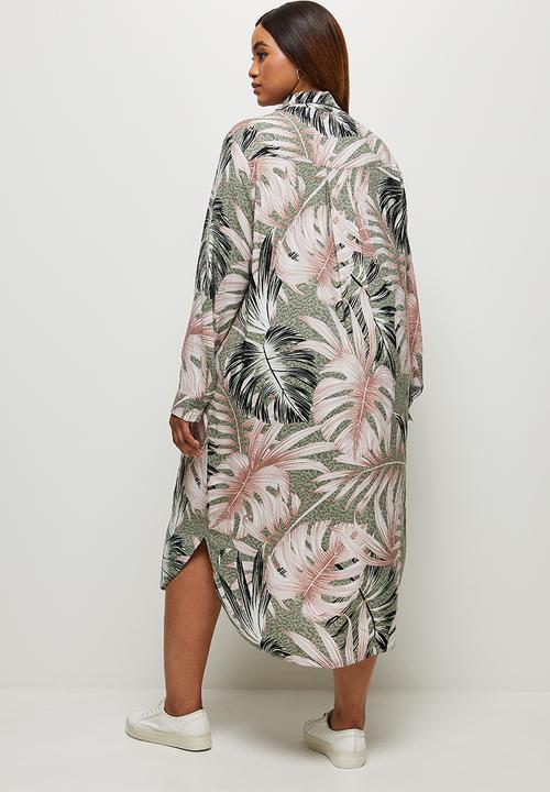 edit Plus - Basic midi shirt dress - abstract floral
