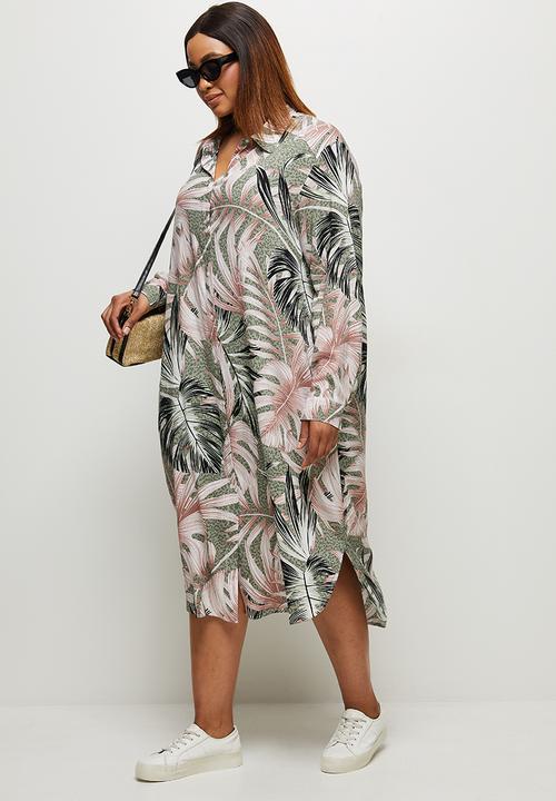 edit Plus - Basic midi shirt dress - abstract floral