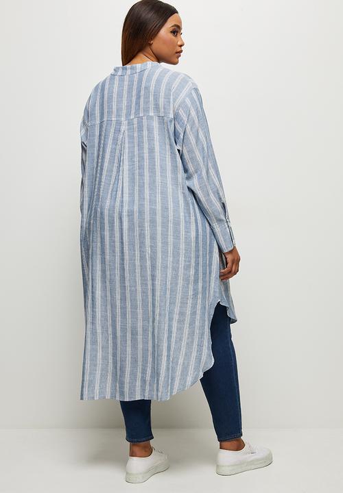 edit Plus - Ll mandarin collar shirt - blue 