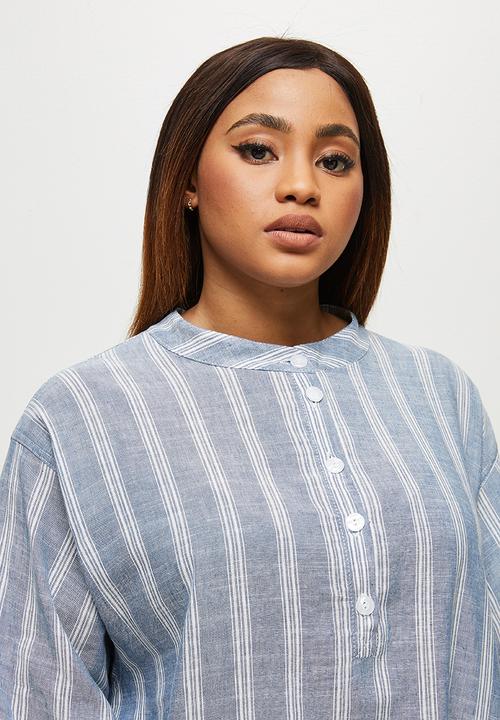 edit Plus - Ll mandarin collar shirt - blue 