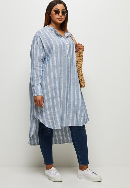 edit Plus - Ll mandarin collar shirt - blue 