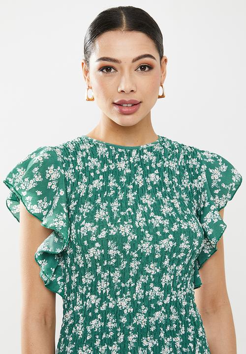 Missguided - Floral print ruffle sleeve midaxi - green