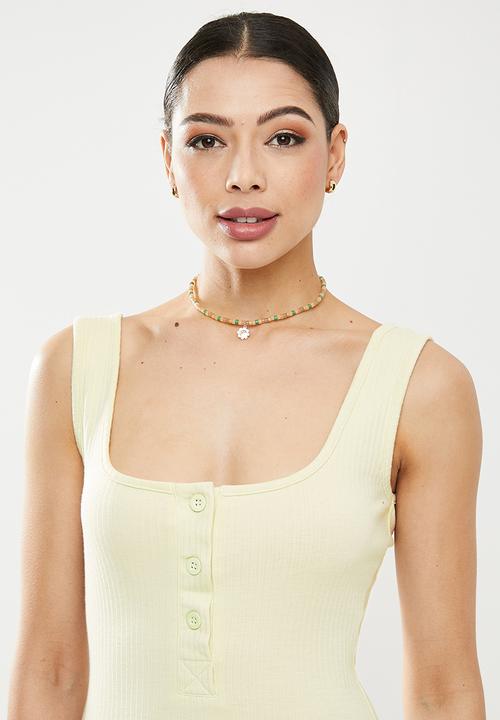 Missguided - Ribbed button front midi dress - light green