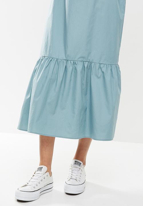Missguided - Puff sleeve square neck smock midi dress - blue