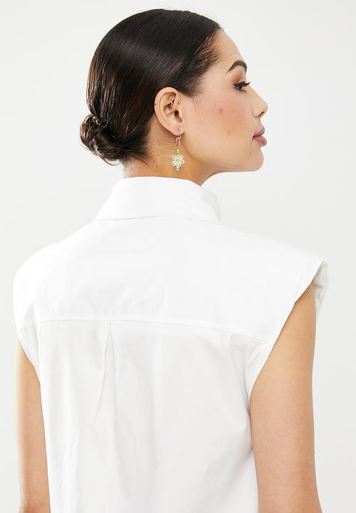 Missguided - Shoulder pad sleeveless shirt dress - white
