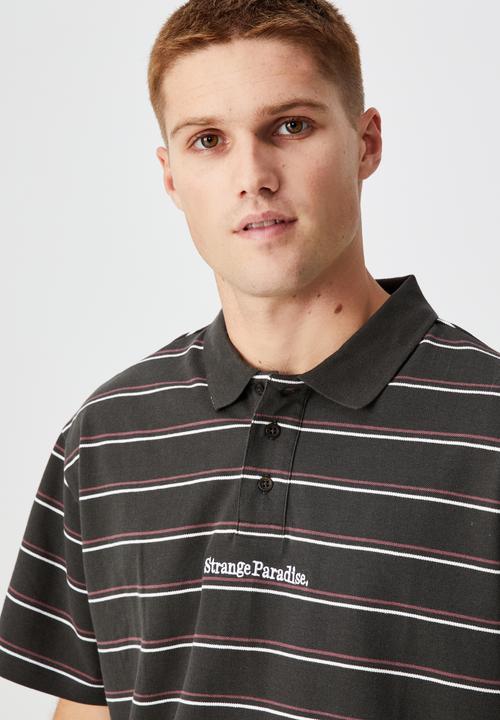 Cotton On - 70 s polo - washed black twin stripe