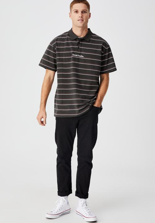 Cotton On - 70 s polo - washed black twin stripe