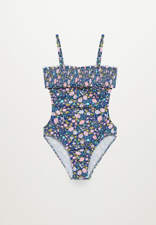 MANGO - Rusched floral swimsuit monica - blue