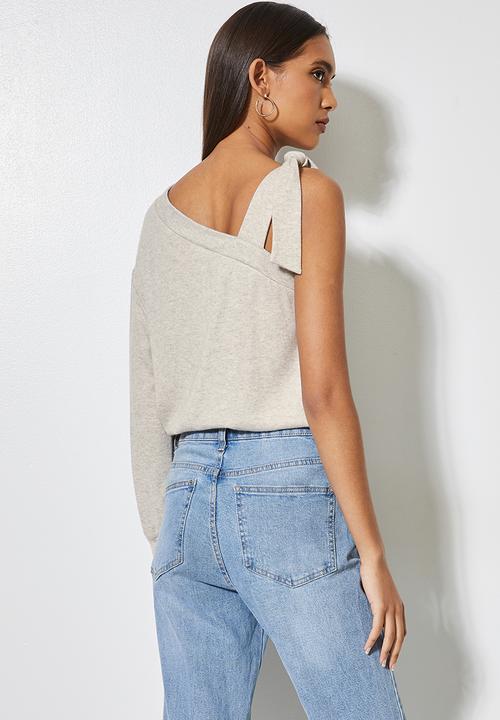 VELVET - Off shoulder cut and sew top - taupe