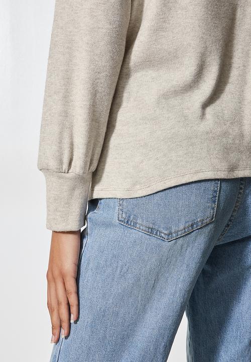VELVET - Off shoulder cut and sew top - taupe
