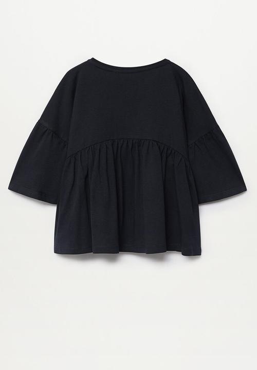 MANGO - Bibi flared short sleeve tee - black