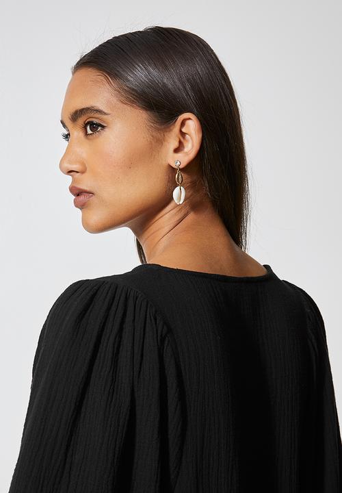 VELVET - Textured button through dropped waist midi - black 