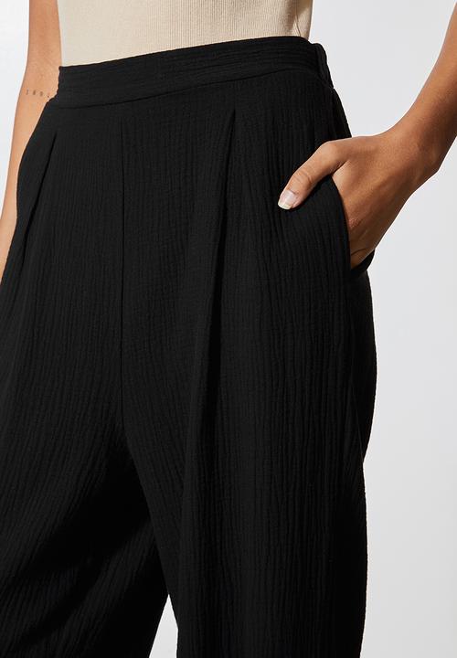 VELVET - Pull on textured balloon pant - black 