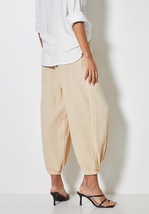 VELVET - Pull on textured balloon pant - neutral