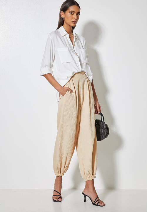 VELVET - Pull on textured balloon pant - neutral