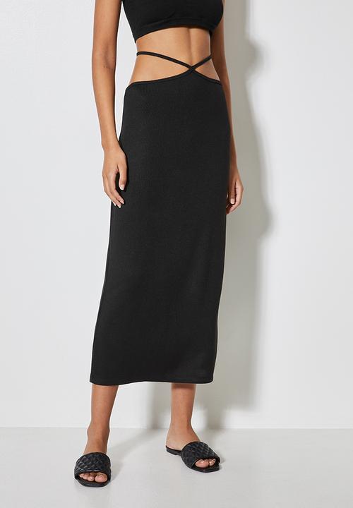 VELVET - Waist tie cut and sew pencil skirt - black 