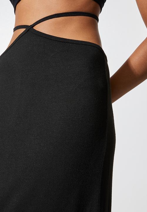 VELVET - Waist tie cut and sew pencil skirt - black 