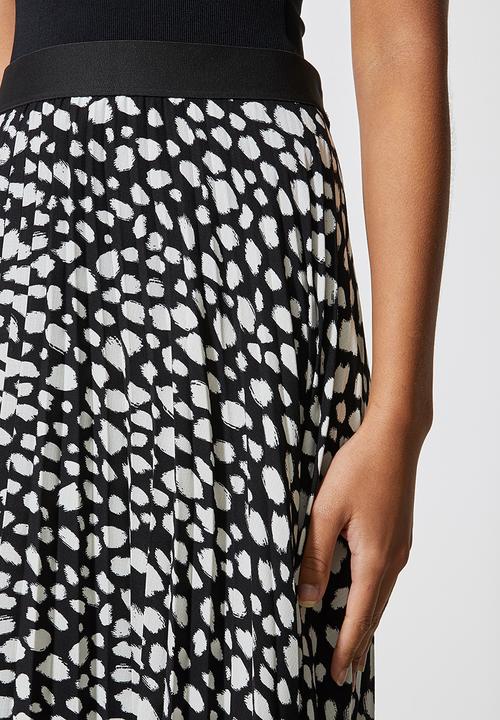 VELVET - Printed pleated midi skirt - black & white 