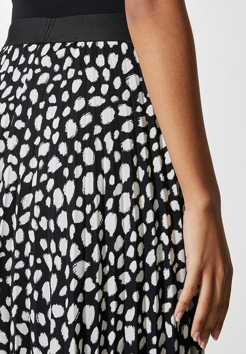 VELVET - Printed pleated midi skirt - black & white 