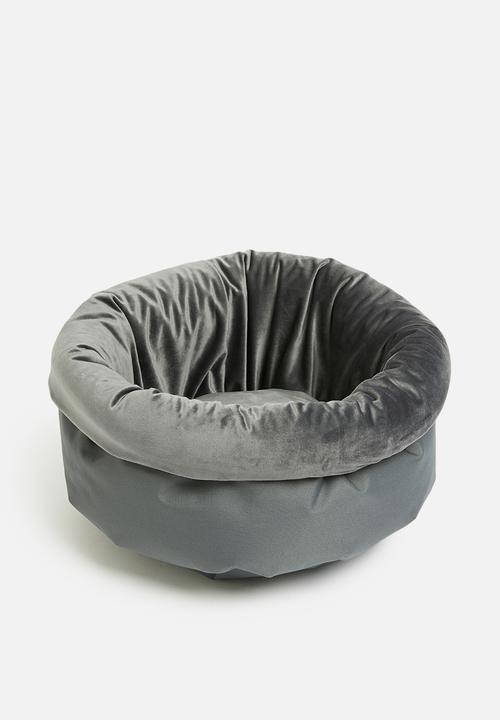 Velvet cannoli snuggle pet bed - charcoal