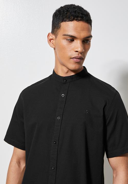 Superbalist - Regular fit mandarin short sleeve shirt - black