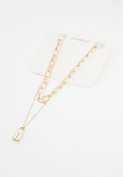 Superbalist - Layered padlock necklace - gold