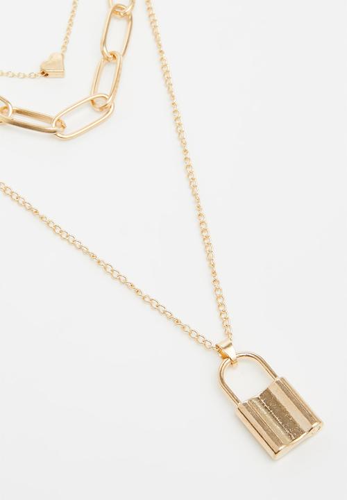 Superbalist - Layered padlock necklace - gold