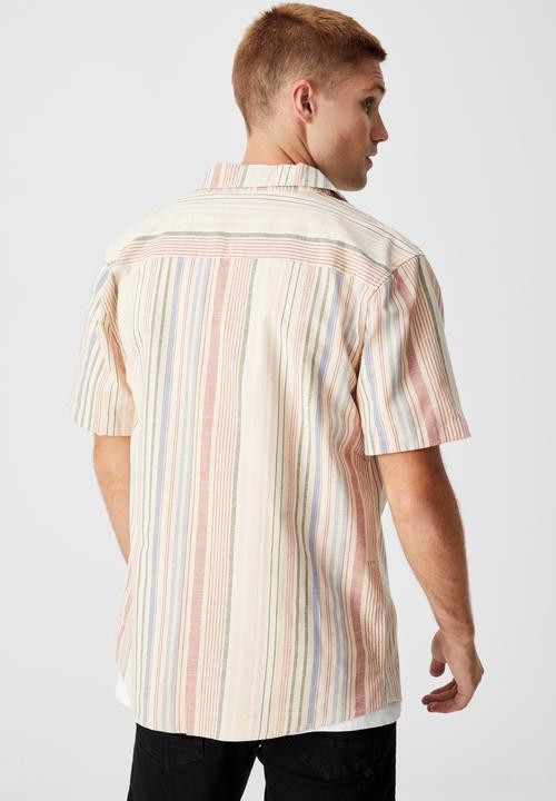 Cotton On - Textured short sleeve shirt - mixed colour stripe