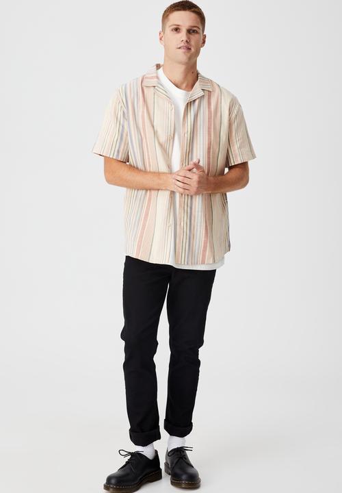 Cotton On - Textured short sleeve shirt - mixed colour stripe