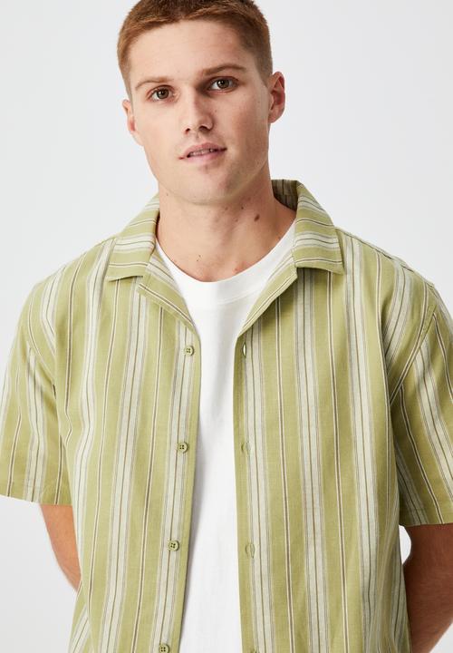 Cotton On - Textured short sleeve shirt - olive wide stripe
