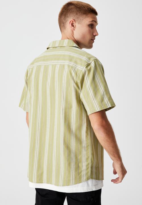 Cotton On - Textured short sleeve shirt - olive wide stripe