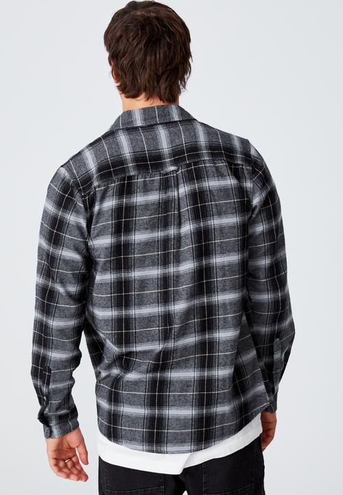 Cotton On - Washed long sleeve check shirt - charcoal gravel check