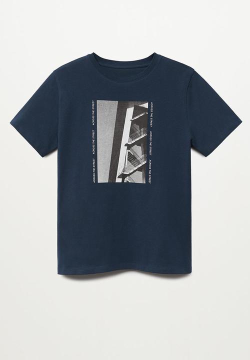 MANGO - T-shirt street - medium blue