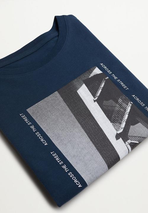 MANGO - T-shirt street - medium blue