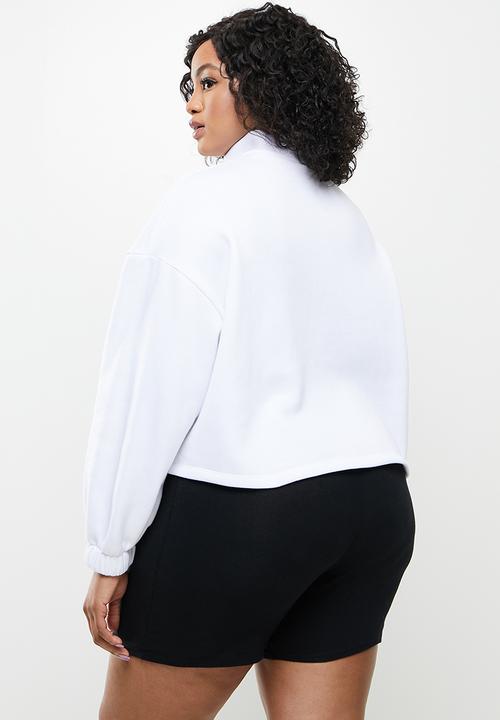Blake - 3/4 zip cropped printed sweater - white