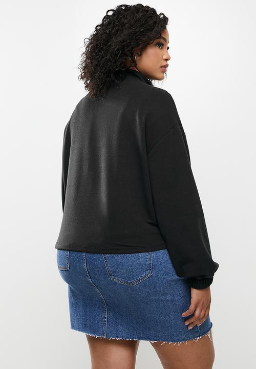 Blake - 3/4 zip cropped printed sweater - black