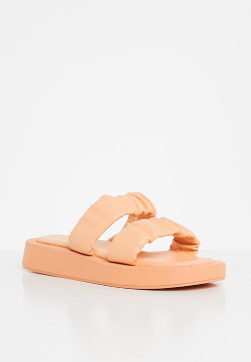 Plum - Peachy ruched double strap flatform slide - peach
