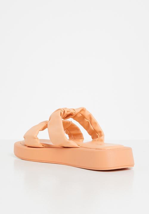 Plum - Peachy ruched double strap flatform slide - peach
