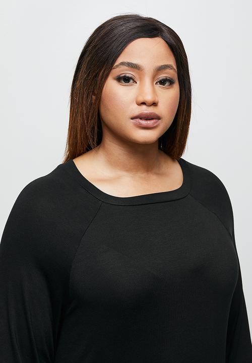 edit Plus - Conscious long sleeve reglan slit midi - black