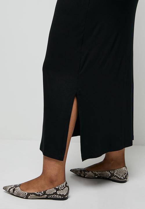 edit Plus - Conscious long sleeve reglan slit midi - black