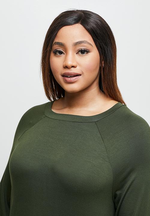 edit Plus - Conscious long sleeve reglan slit midi - olive