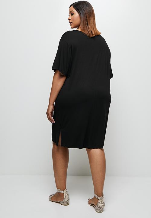 edit Plus - Oversized v-neck T-shirt dress - black