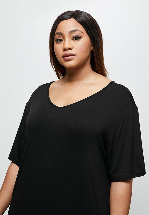 edit Plus - Oversized v-neck T-shirt dress - black