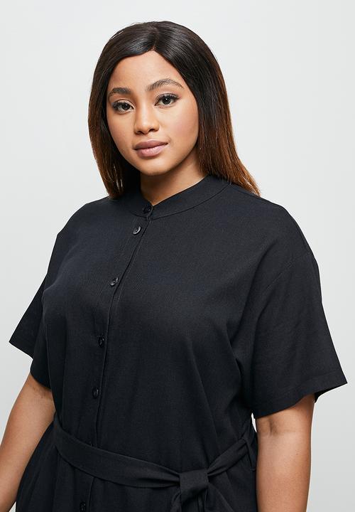 edit Plus - Grown on sleeve belted shirt dress - navy